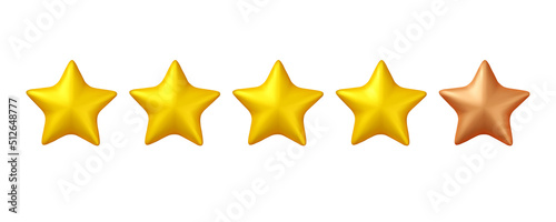 3d Golden star review icon. Vector gold and bronze positive customer rate illustration isolated on white background