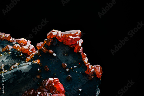 vanadinite on barite (vanadium) detail close-up semi-precious gemstone macro  photo