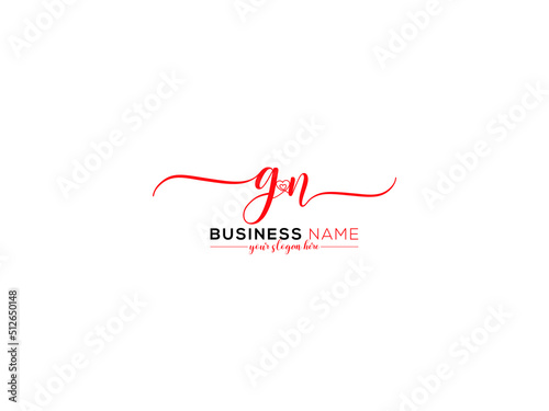 Monogram GN Logo Letter, Signature Gn ng Love Heart Logo Icon Design For Family