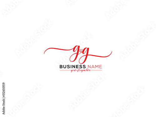 Monogram GG Logo Letter, Signature Gg gg Love Heart Logo Icon Design For Family