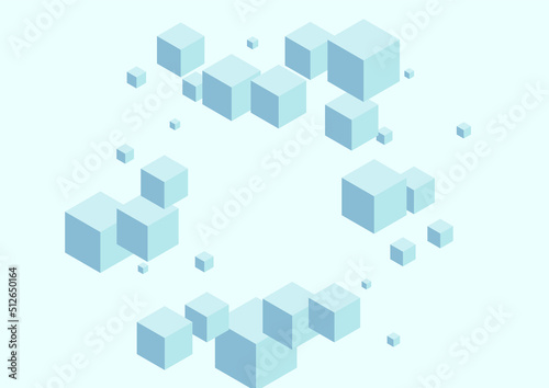 White Geometric Background Blue Vector. Cube Toy Design. Grey Square Perspective Card. Wallpaper Texture. Blue-gray Abstract Block.