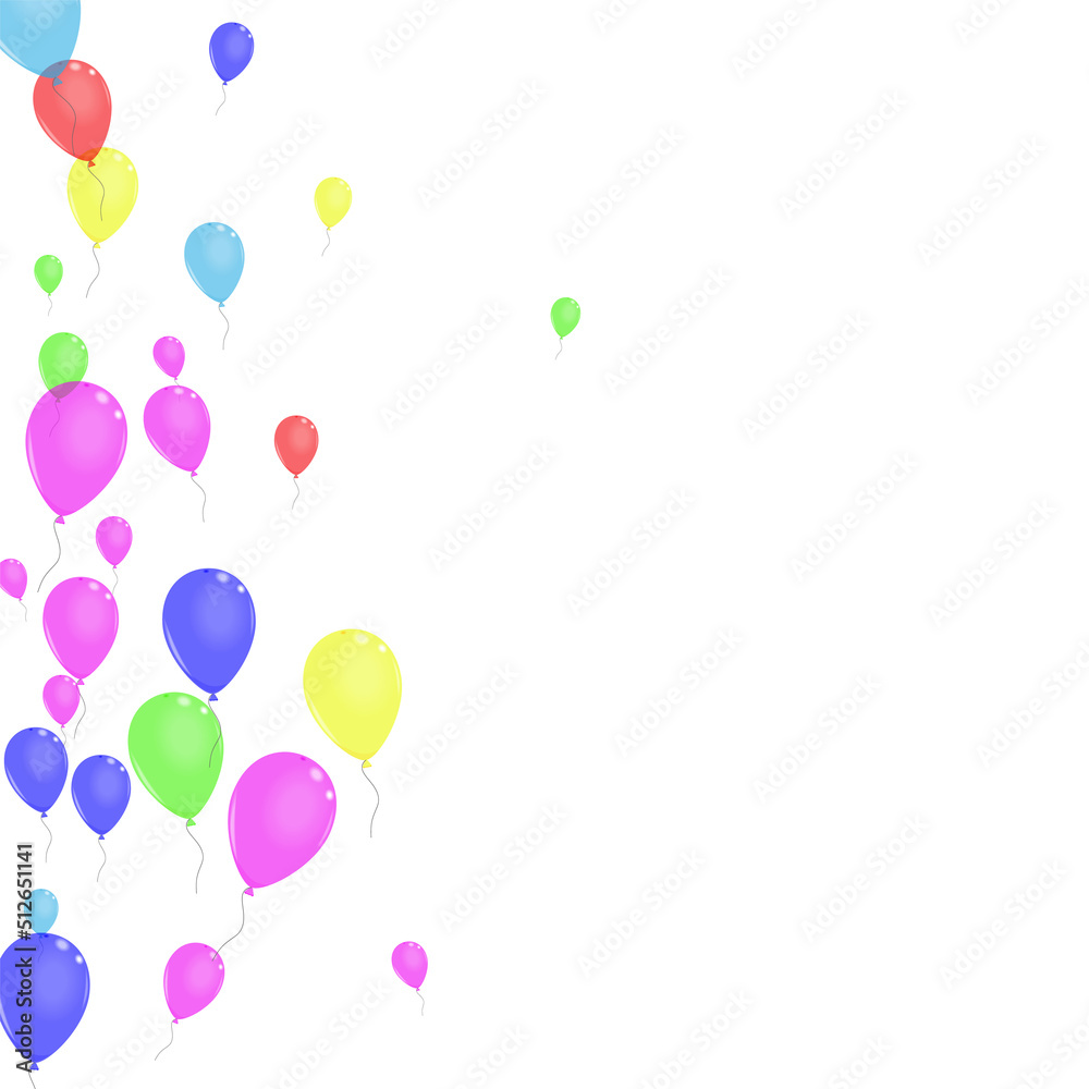 Purple Baloon Background White Vector. Air Fest Background. Green Ceremony. Yellow Flying. Helium Falling Card.