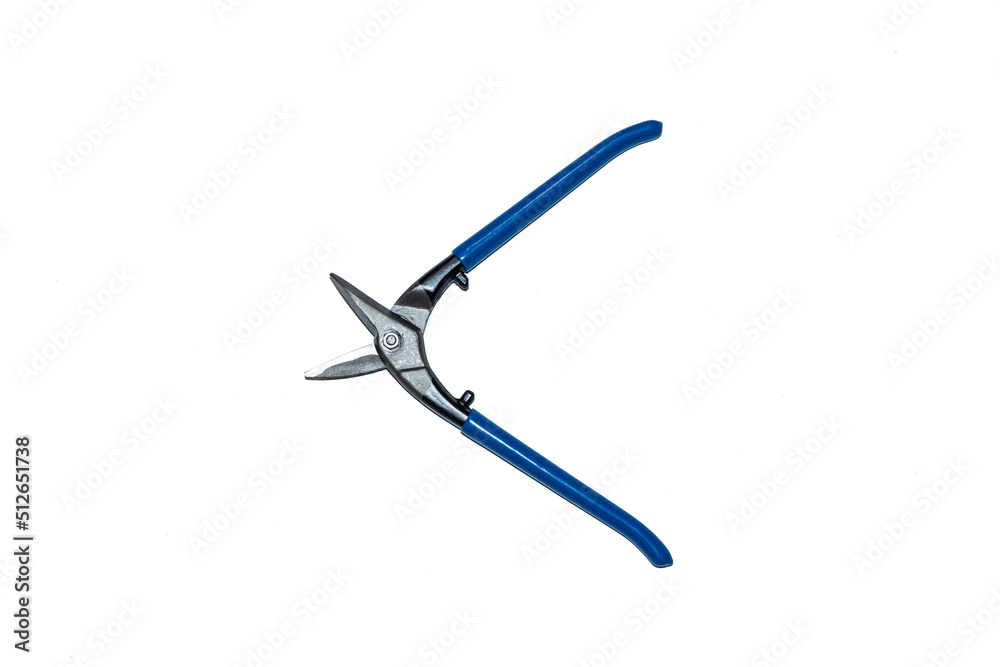 New manual, steel shears for metal, isolated on a white background. New manual, steel shears for metal, isolated on a white background.