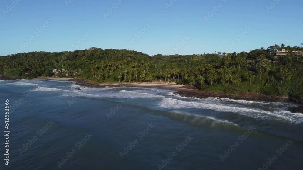 Aerial view of a deserted paradise beach amidst the nature of the Atlantic Forest Aerial view of a deserted paradise beach amidst the nature of the Atlantic Forest