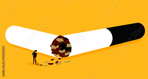 A man sweeping tobacco from broken cigarette, illustration about cutting smoking habit