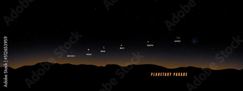 planet alignment , planetary parade 3d illustration concept