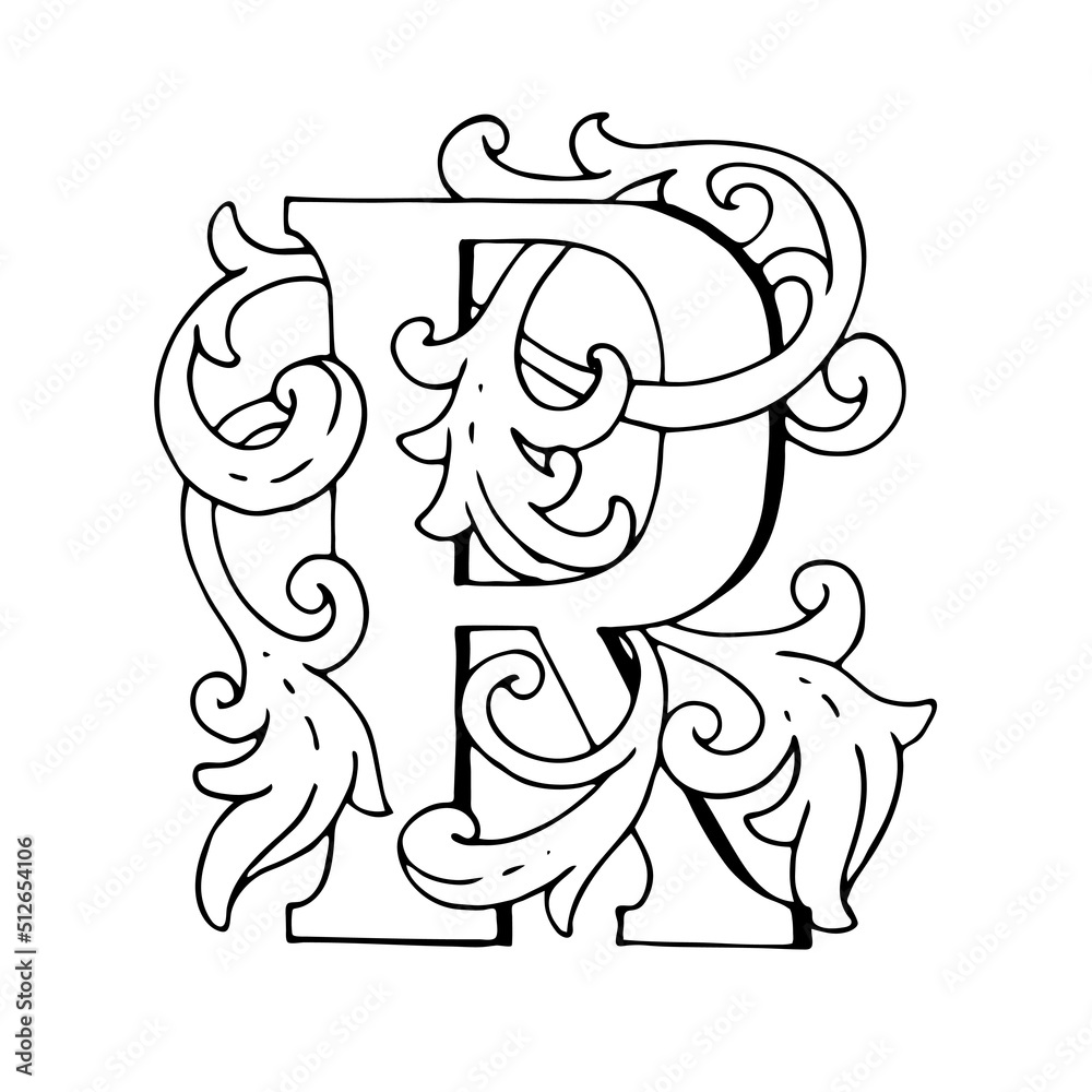Letters R Drop Caps. Vector hand-drawing letter. Fabulous ornament Letters R Drop Caps. Vector hand-drawing letter. Fabulous ornament