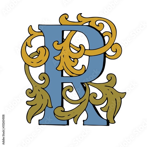 Cartoon fairy-tale ornamental letter. Color vintage letter R