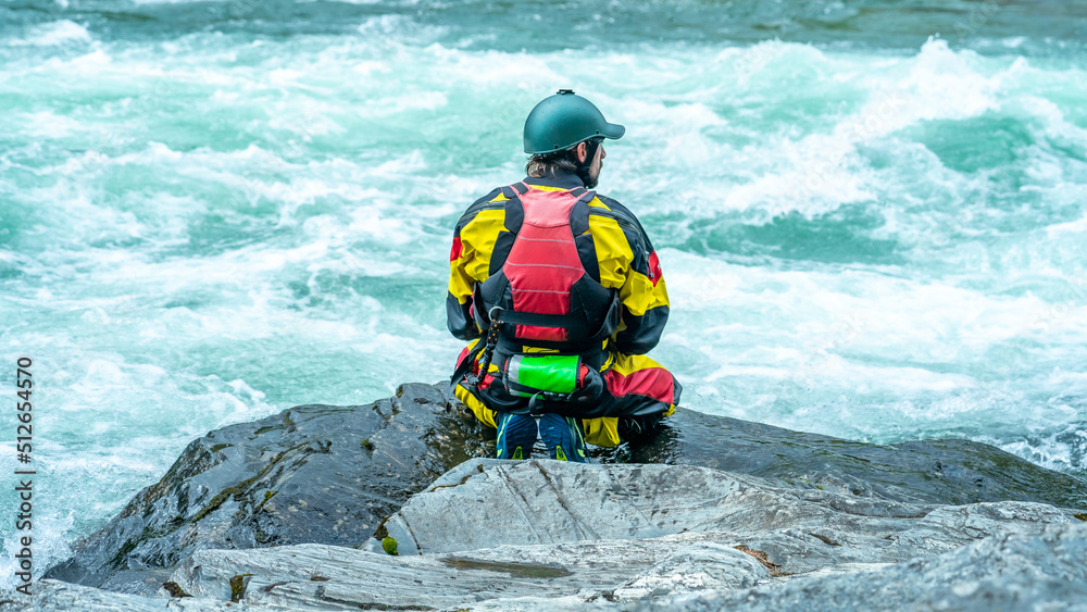 Fototapeta premium Kayaker ready for professional rescue