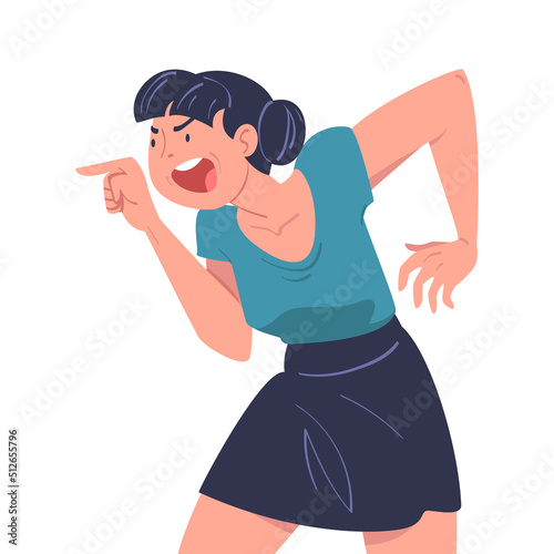 Angry Woman with Furious Face Shouting and Arguing Having Conflict with Somebody Vector Illustration