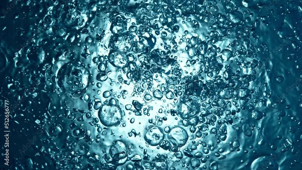 Super slow motion of bubbling water in detail. Filmed on high speed cinema camera, 1000 fps.