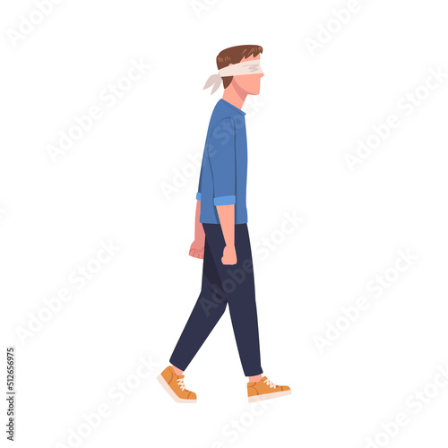 Man Character Wearing Blindfold Following Someone Trusting and Having Faith in Something Vector Illustration