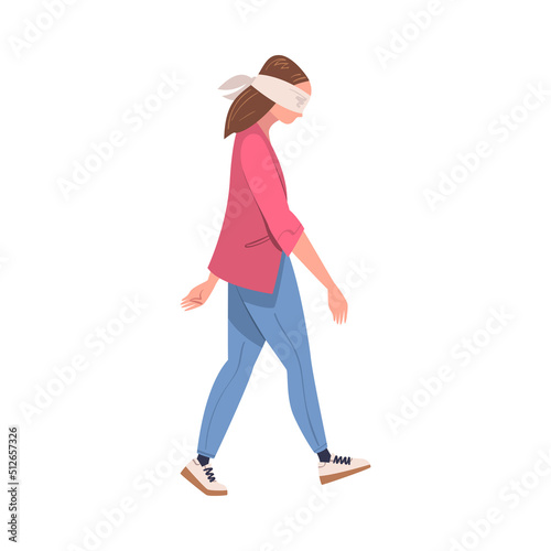 Woman Character Wearing Blindfold Following Someone Trusting and Having Faith in Something Vector Illustration