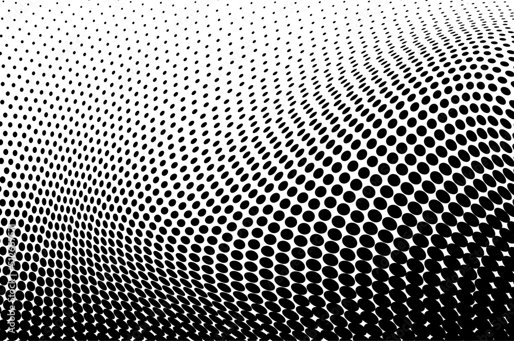 Black and white halftone texture flowing wave