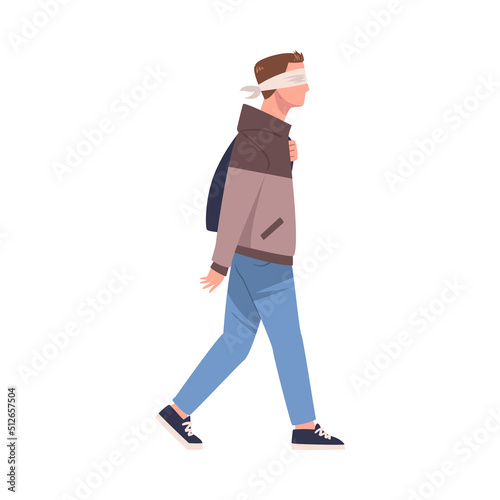 Man Character Wearing Blindfold Following Someone Trusting and Having Faith in Something Vector Illustration