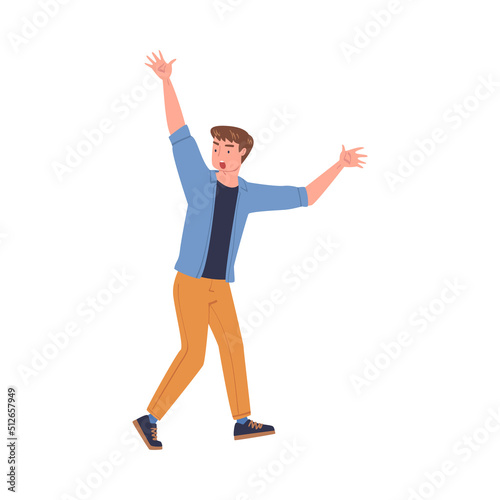 Young Man Leader Walking First Showing Right Direction Vector Illustration