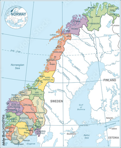 Map of Norway - highly detailed vector illustration