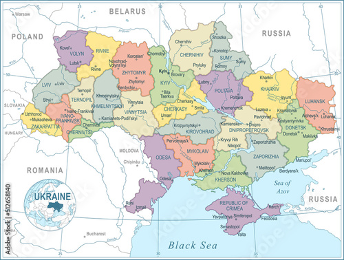 Map of Ukraine - highly detailed vector illustration photo