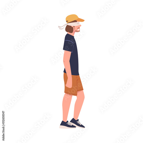Man Character Wearing Blindfold Following Someone Trusting and Having Faith in Something Vector Illustration