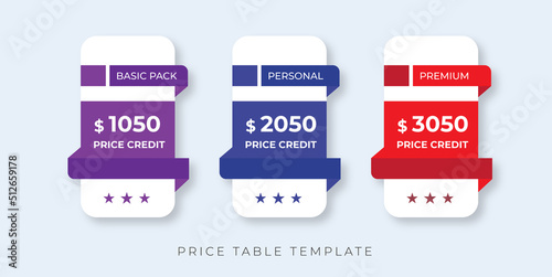 price table modern design price list subscription plans of Ui web element design. Price chat product plan or  infographic design template  Comparison plan chart colorful design presentation