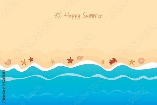 summer holiday on the beach with starfish crab and shell