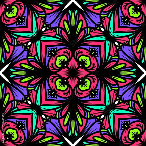 Seamless pattern flower with mandala  vintage decorative elements  vintage decorative elements illustration  Ethnic mandala with colorful tribal ornaments colorful flower pattern