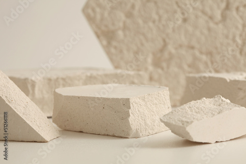 Valokuva Empty gypsum stone platform eco podium on beige copy space background