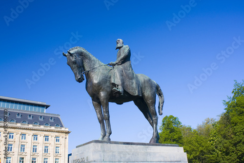 Equestrian statue of Leopold II, the second King of the Belgians, on Place du Trone (sculptor Thomas Vincotte) in Brussels photo