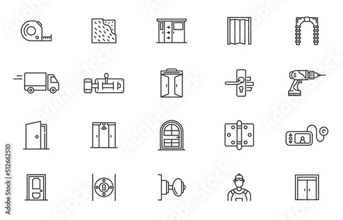 Vector house door knob line icon set. Front entrance door handle illustration repair door icon.