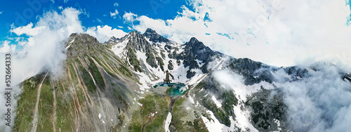 Avusor Glacial Lake (Heart Lake) in Kackar Mountains. Avusor Plateau, Rize, Turkey. Panoramic drone shot. photo