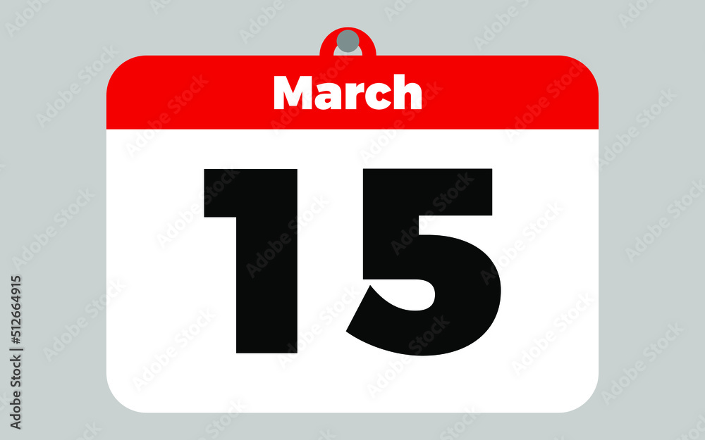 March, 15. White and red calendar. March, 15. White and red calendar.