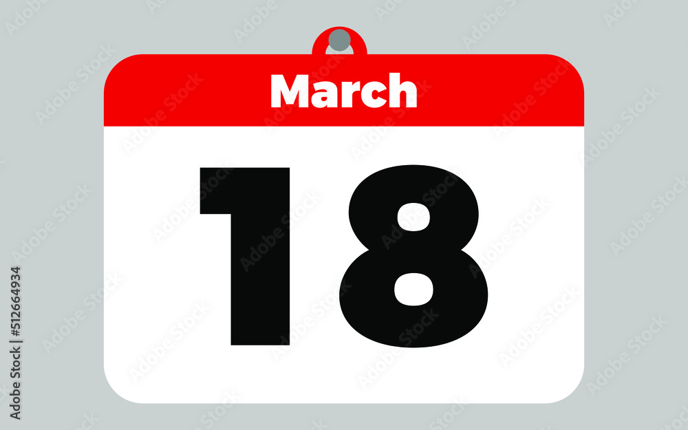 March, 18. White and red calendar. March, 18. White and red calendar.