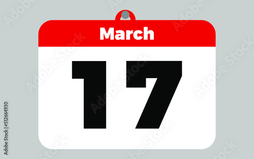 March, 17. White and red calendar.