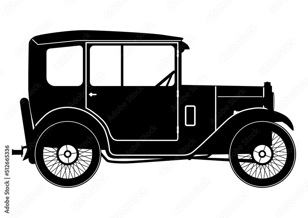 Silhouette of vintage saloon car from the 20s.