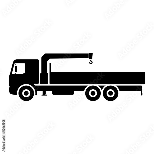 Truck crane manipulator icon. Black silhouette. Side view. Vector simple flat graphic illustration. Isolated object on a white background. Isolate.