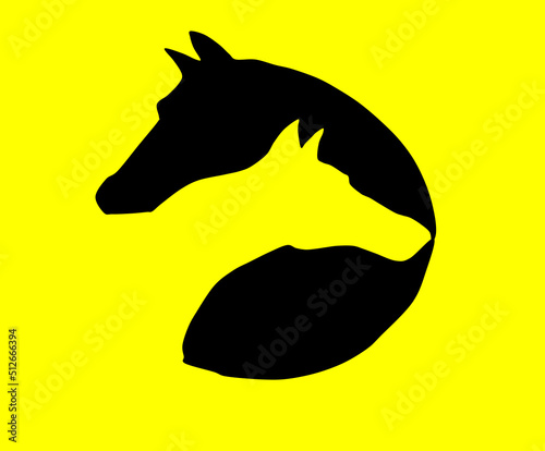 silhouette of a horse,yello,double horse,animal,black