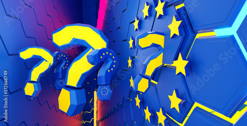 question marks and hexagona...
