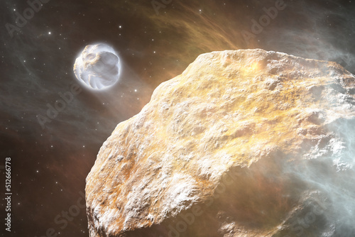 Asteroids near perihelion in the process of ice and frozen carbon dioxide sublimation at the highest subsolar temperatures photo