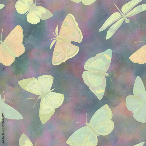 Seamless pattern Watercolor butterflies on a bright background. Botanical background of butterflies for design  wallpapers  wrapping paper  textiles.