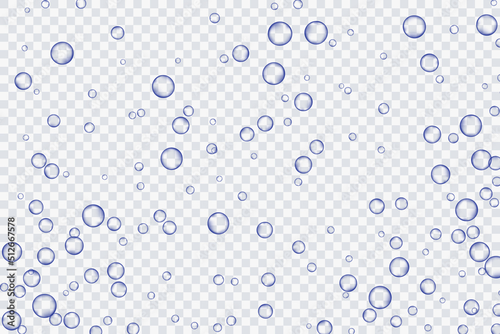 Blue air bubbles, oxygen, champagne crystal clear, isolated on a transparent background of modern design. Vector illustration of EPS 10. Blue air bubbles, oxygen, champagne crystal clear, isolated on a transparent background of modern design. Vector illustration of EPS 10.