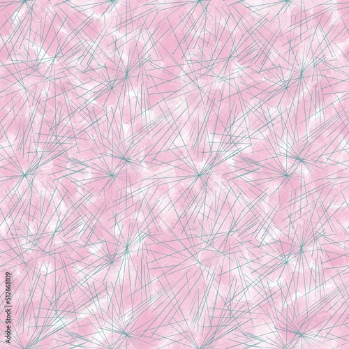 Seamless abstract geometry pattern. Simple background on pink, green and white colors. Illustration. Abstract lines. Designed for textile fabrics, wrapping paper, background, wallpaper, cover.