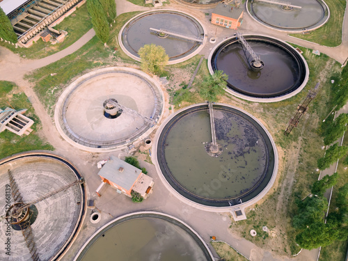 Obraz na plátně Wastewater treatment plant with round ponds for recycle dirty sewage water, aeri
