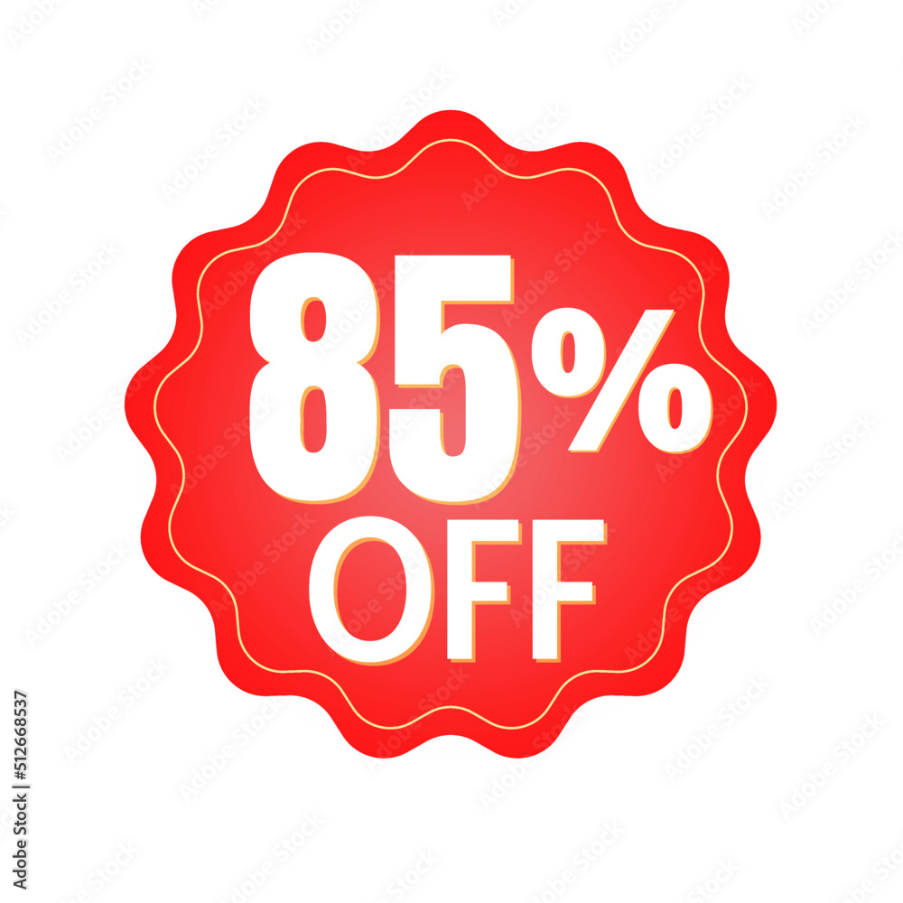 85% percent off, with red sticker design (banner) and luminosity detail in the center, online discount, mega sale, vector illustration 85% percent off, with red sticker design (banner) and luminosity detail in the center, online discount, mega sale, vector illustration