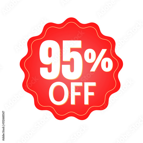95% percent off, with red sticker design (banner) and luminosity detail in the center, online discount, mega sale, vector illustration