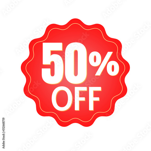 50% percent off, with red sticker design (banner) and luminosity detail in the center, online discount, mega sale, vector illustration