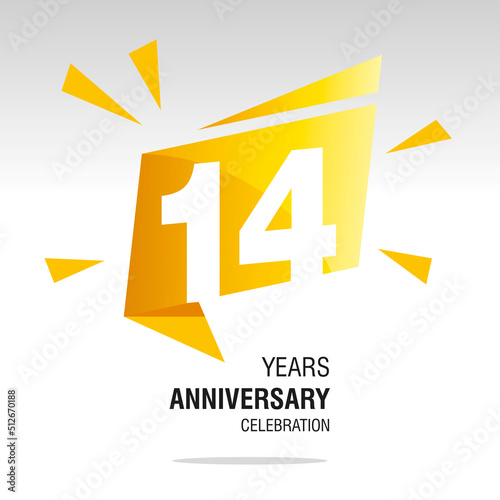 14 Years Anniversary celebration modern origami speech logo icon yellow white vector