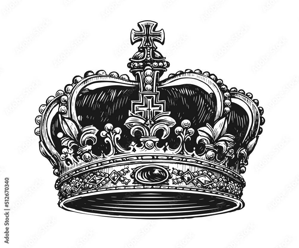 King crown vector. Hand drawn sketch vintage engraved illustration