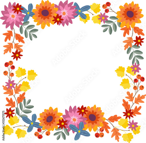 Autumn Leaves Berries Mums Frame