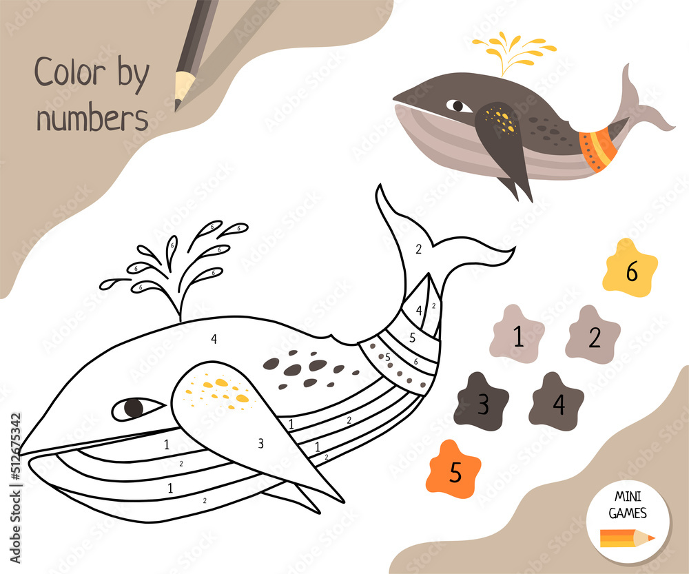 Obraz premium Color by numbers - educational game for kids. Scandinavian Cartoon Vector.