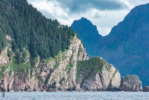 Coastal scenery from Kenai Fjords National Park Cruise tour in Alaska, USA. photo